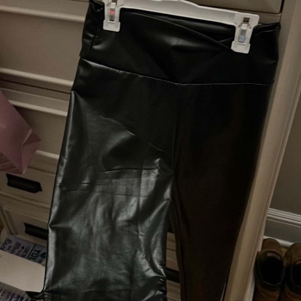 Leather black straight pants